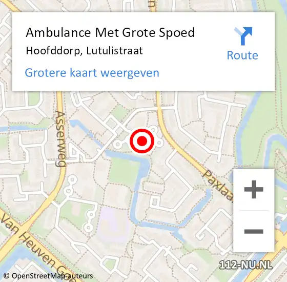 Locatie op kaart van de 112 melding: Ambulance Met Grote Spoed Naar Hoofddorp, Lutulistraat op 24 januari 2024 17:34