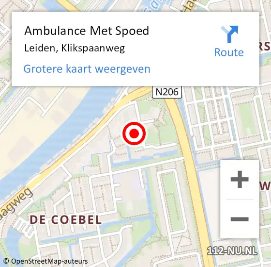 Locatie op kaart van de 112 melding: Ambulance Met Spoed Naar Leiden, Klikspaanweg op 24 januari 2024 17:46
