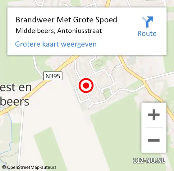 Locatie op kaart van de 112 melding: Brandweer Met Grote Spoed Naar Middelbeers, Antoniusstraat op 24 januari 2024 17:49