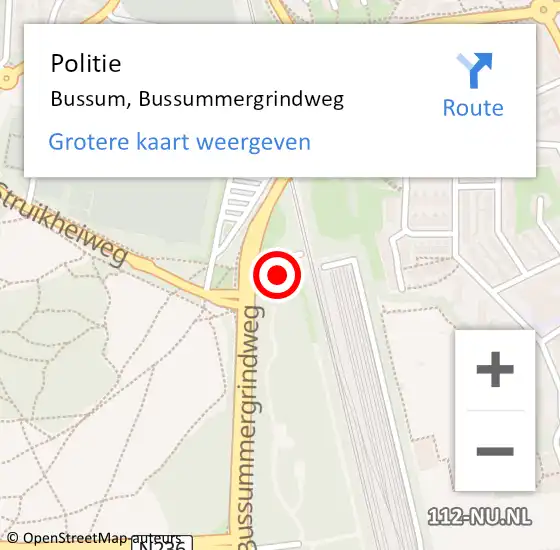 Locatie op kaart van de 112 melding: Politie Bussum, Bussummergrindweg op 24 januari 2024 17:52