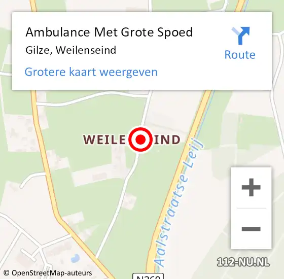 Locatie op kaart van de 112 melding: Ambulance Met Grote Spoed Naar Gilze, Weilenseind op 23 september 2014 11:44