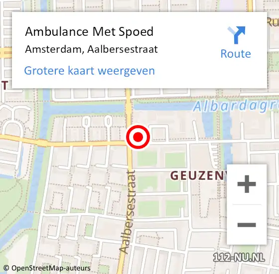Locatie op kaart van de 112 melding: Ambulance Met Spoed Naar Amsterdam, Aalbersestraat op 24 januari 2024 17:58