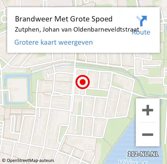 Locatie op kaart van de 112 melding: Brandweer Met Grote Spoed Naar Zutphen, Johan van Oldenbarneveldtstraat op 24 januari 2024 18:01