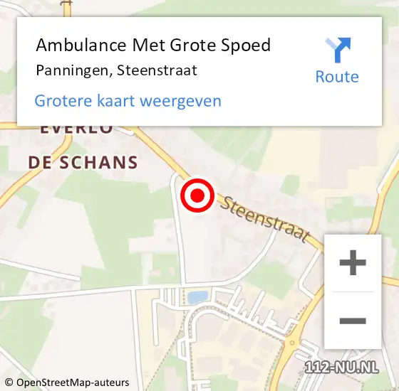 Locatie op kaart van de 112 melding: Ambulance Met Grote Spoed Naar Panningen, Steenstraat op 24 januari 2024 18:01