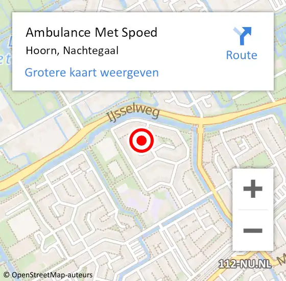 Locatie op kaart van de 112 melding: Ambulance Met Spoed Naar Hoorn, Nachtegaal op 24 januari 2024 18:08