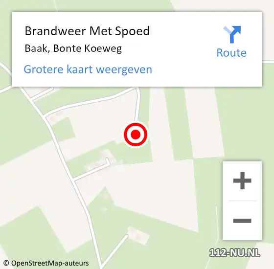 Locatie op kaart van de 112 melding: Brandweer Met Spoed Naar Baak, Bonte Koeweg op 24 januari 2024 18:08