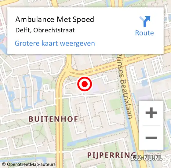 Locatie op kaart van de 112 melding: Ambulance Met Spoed Naar Delft, Obrechtstraat op 24 januari 2024 18:31