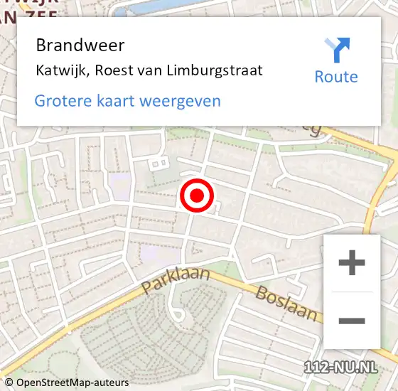 Locatie op kaart van de 112 melding: Brandweer Katwijk, Roest van Limburgstraat op 24 januari 2024 18:36