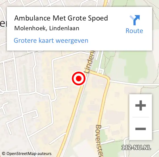 Locatie op kaart van de 112 melding: Ambulance Met Grote Spoed Naar Molenhoek, Lindenlaan op 23 september 2014 11:49