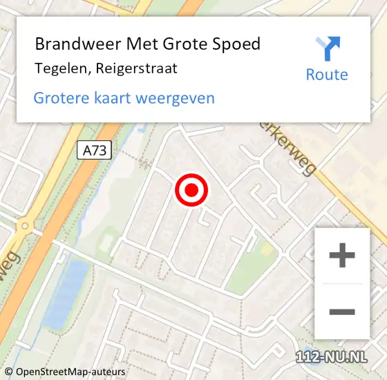 Locatie op kaart van de 112 melding: Brandweer Met Grote Spoed Naar Tegelen, Reigerstraat op 24 januari 2024 19:04