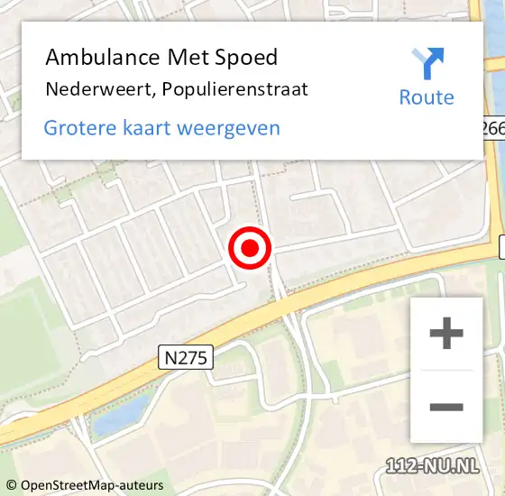 Locatie op kaart van de 112 melding: Ambulance Met Spoed Naar Nederweert, Populierenstraat op 24 januari 2024 19:37