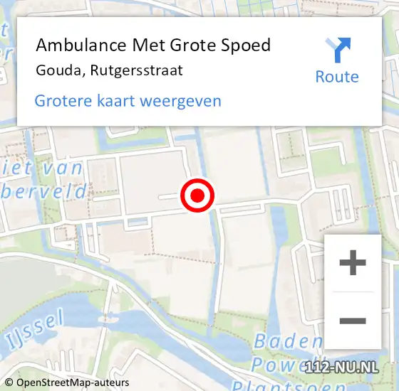 Locatie op kaart van de 112 melding: Ambulance Met Grote Spoed Naar Gouda, Rutgersstraat op 24 januari 2024 19:42