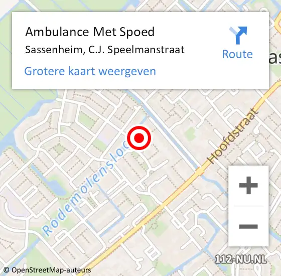 Locatie op kaart van de 112 melding: Ambulance Met Spoed Naar Sassenheim, C.J. Speelmanstraat op 24 januari 2024 19:54