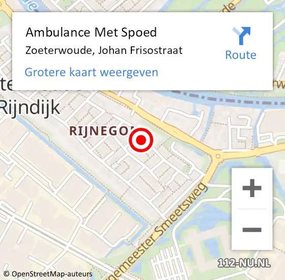 Locatie op kaart van de 112 melding: Ambulance Met Spoed Naar Zoeterwoude, Johan Frisostraat op 24 januari 2024 19:54