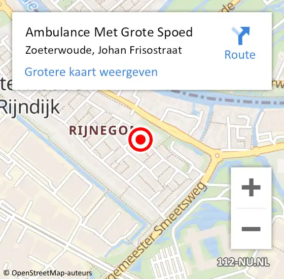 Locatie op kaart van de 112 melding: Ambulance Met Grote Spoed Naar Zoeterwoude, Johan Frisostraat op 24 januari 2024 20:00