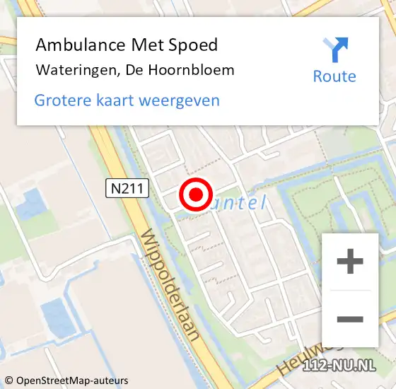 Locatie op kaart van de 112 melding: Ambulance Met Spoed Naar Wateringen, De Hoornbloem op 24 januari 2024 20:01