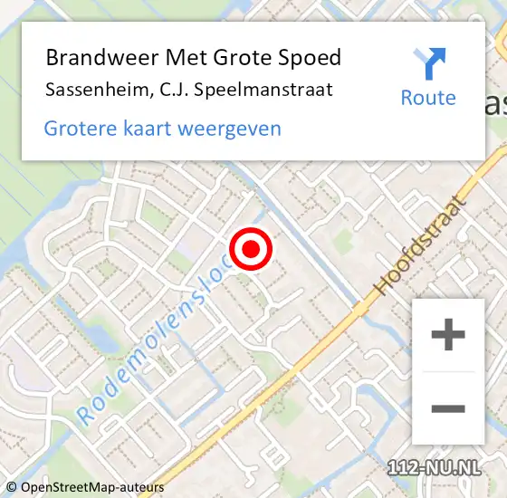 Locatie op kaart van de 112 melding: Brandweer Met Grote Spoed Naar Sassenheim, C.J. Speelmanstraat op 24 januari 2024 20:11