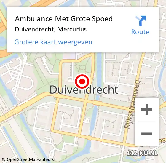 Locatie op kaart van de 112 melding: Ambulance Met Grote Spoed Naar Duivendrecht, Mercurius op 24 januari 2024 20:19