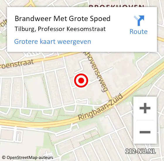 Locatie op kaart van de 112 melding: Brandweer Met Grote Spoed Naar Tilburg, Professor Keesomstraat op 24 januari 2024 20:44