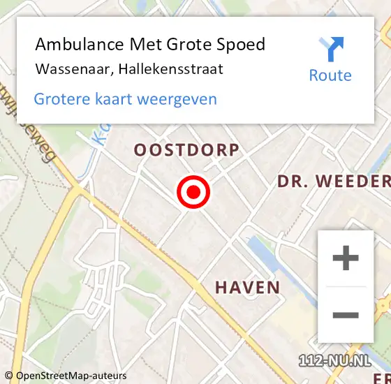 Locatie op kaart van de 112 melding: Ambulance Met Grote Spoed Naar Wassenaar, Hallekensstraat op 24 januari 2024 20:53