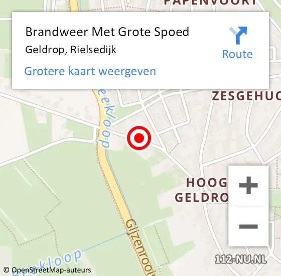 Locatie op kaart van de 112 melding: Brandweer Met Grote Spoed Naar Geldrop, Rielsedijk op 24 januari 2024 21:09