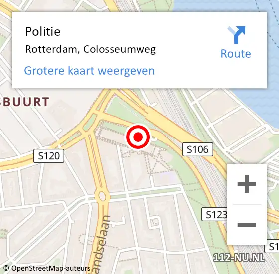 Locatie op kaart van de 112 melding: Politie Rotterdam, Colosseumweg op 24 januari 2024 21:12