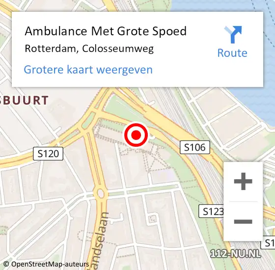 Locatie op kaart van de 112 melding: Ambulance Met Grote Spoed Naar Rotterdam, Colosseumweg op 24 januari 2024 21:22