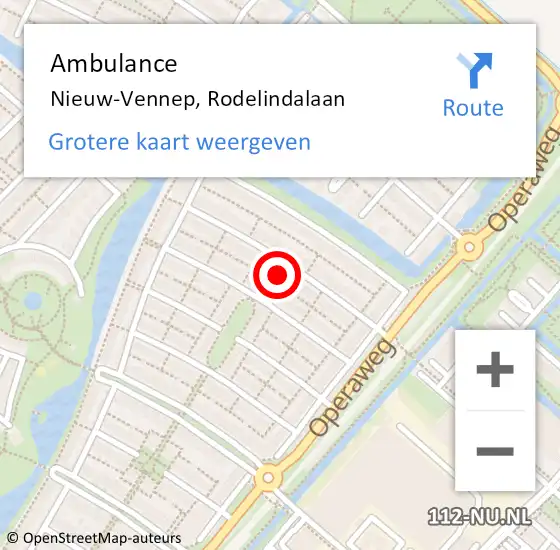 Locatie op kaart van de 112 melding: Ambulance Nieuw-Vennep, Rodelindalaan op 24 januari 2024 21:39