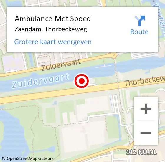 Locatie op kaart van de 112 melding: Ambulance Met Spoed Naar Zaandam, Thorbeckeweg op 24 januari 2024 21:45