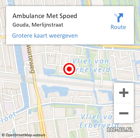 Locatie op kaart van de 112 melding: Ambulance Met Spoed Naar Gouda, Merlijnstraat op 24 januari 2024 21:49