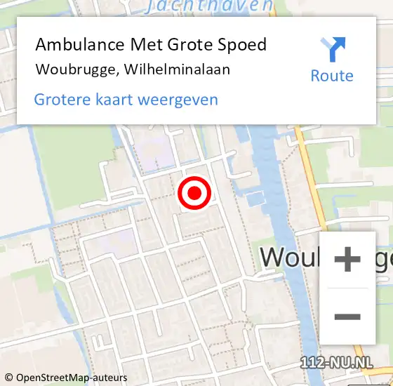 Locatie op kaart van de 112 melding: Ambulance Met Grote Spoed Naar Woubrugge, Wilhelminalaan op 24 januari 2024 21:59