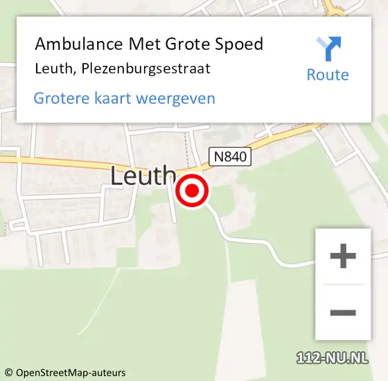 Locatie op kaart van de 112 melding: Ambulance Met Grote Spoed Naar Leuth, Plezenburgsestraat op 23 september 2014 12:04