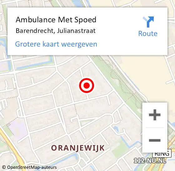 Locatie op kaart van de 112 melding: Ambulance Met Spoed Naar Barendrecht, Julianastraat op 23 september 2014 12:05