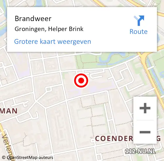 Locatie op kaart van de 112 melding: Brandweer Groningen, Helper Brink op 25 januari 2024 00:02