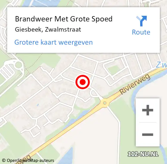 Locatie op kaart van de 112 melding: Brandweer Met Grote Spoed Naar Giesbeek, Zwalmstraat op 25 januari 2024 01:16