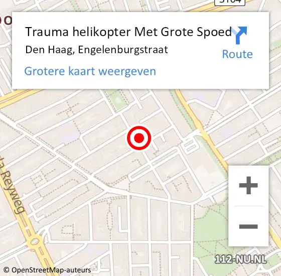 Locatie op kaart van de 112 melding: Trauma helikopter Met Grote Spoed Naar Den Haag, Engelenburgstraat op 25 januari 2024 01:31