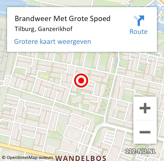 Locatie op kaart van de 112 melding: Brandweer Met Grote Spoed Naar Tilburg, Ganzerikhof op 25 januari 2024 01:42