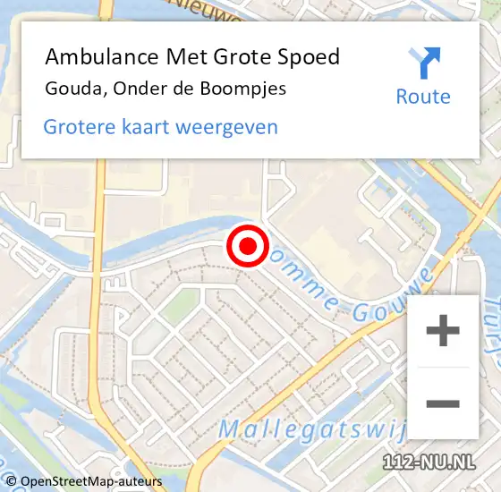 Locatie op kaart van de 112 melding: Ambulance Met Grote Spoed Naar Gouda, Onder de Boompjes op 25 januari 2024 01:44