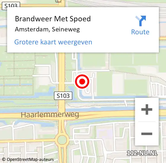 Locatie op kaart van de 112 melding: Brandweer Met Spoed Naar Amsterdam, Seineweg op 25 januari 2024 02:09