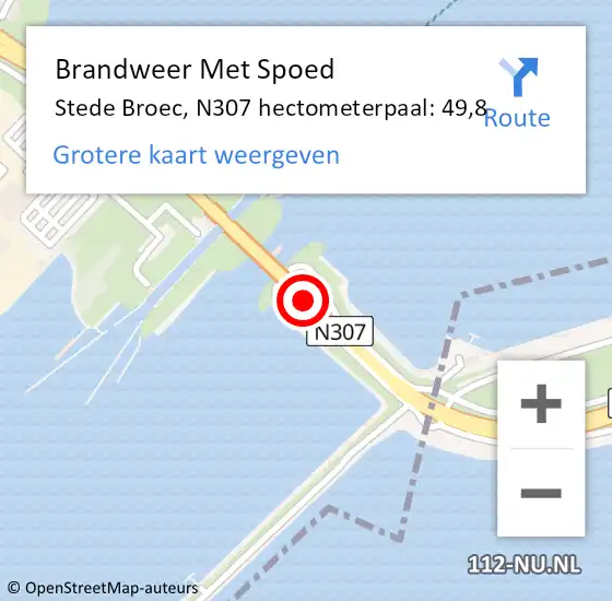 Locatie op kaart van de 112 melding: Brandweer Met Spoed Naar Stede Broec, N307 hectometerpaal: 49,8 op 25 januari 2024 02:58