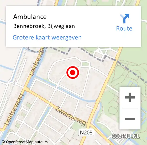 Locatie op kaart van de 112 melding: Ambulance Bennebroek, Bijweglaan op 25 januari 2024 04:01