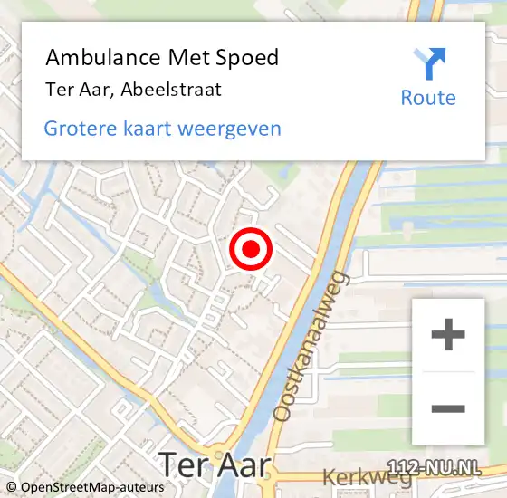 Locatie op kaart van de 112 melding: Ambulance Met Spoed Naar Ter Aar, Abeelstraat op 25 januari 2024 04:11