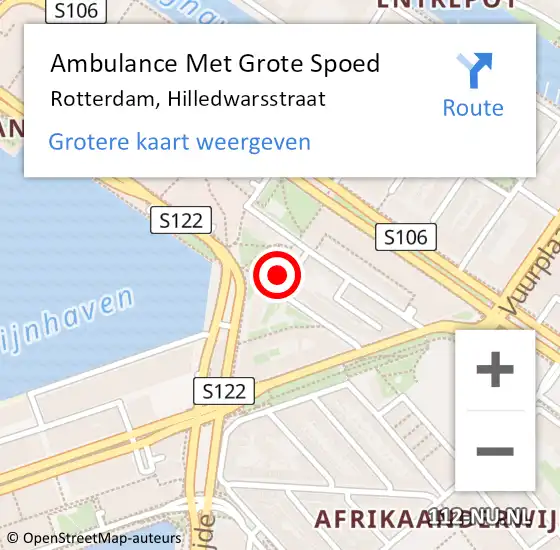 Locatie op kaart van de 112 melding: Ambulance Met Grote Spoed Naar Rotterdam, Hilledwarsstraat op 25 januari 2024 04:37