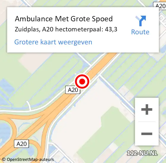 Locatie op kaart van de 112 melding: Ambulance Met Grote Spoed Naar Zuidplas, A20 hectometerpaal: 43,3 op 25 januari 2024 06:26