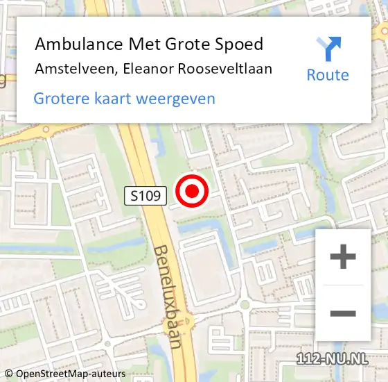 Locatie op kaart van de 112 melding: Ambulance Met Grote Spoed Naar Amstelveen, Eleanor Rooseveltlaan op 25 januari 2024 07:12
