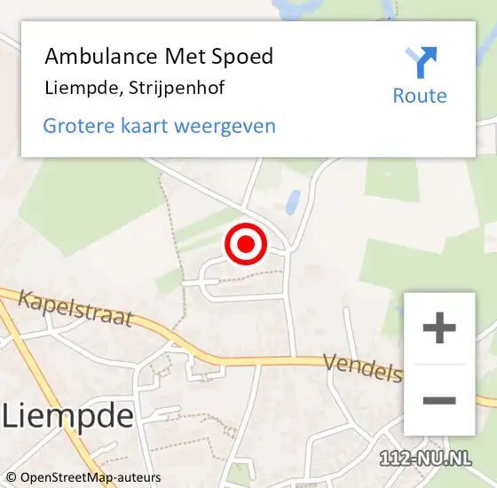 Locatie op kaart van de 112 melding: Ambulance Met Spoed Naar Liempde, Strijpenhof op 23 september 2014 12:25