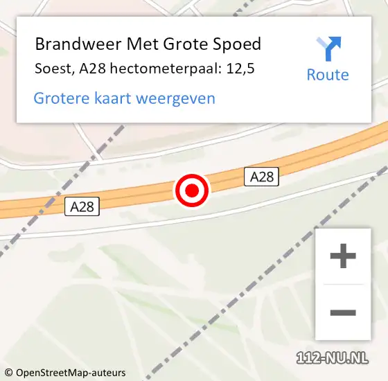 Locatie op kaart van de 112 melding: Brandweer Met Grote Spoed Naar Soest, A28 hectometerpaal: 12,5 op 25 januari 2024 07:24