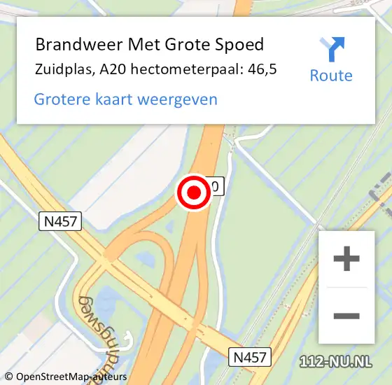 Locatie op kaart van de 112 melding: Brandweer Met Grote Spoed Naar Zuidplas, A20 hectometerpaal: 46,5 op 25 januari 2024 07:26