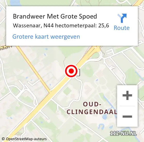 Locatie op kaart van de 112 melding: Brandweer Met Grote Spoed Naar Wassenaar, N44 hectometerpaal: 25,6 op 25 januari 2024 07:35