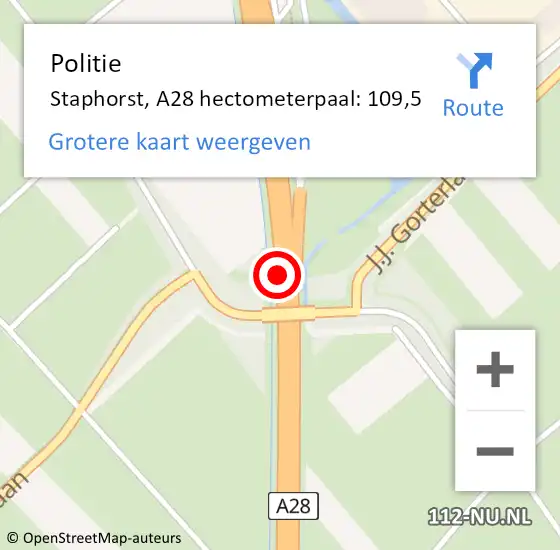 Locatie op kaart van de 112 melding: Politie Staphorst, A28 hectometerpaal: 109,5 op 25 januari 2024 07:36